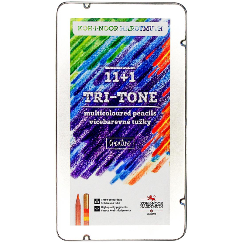 Карандаши цветные многоцветные TRI-TONE 3442, 12шт, металл.коробка оптом