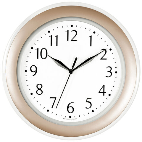 Часы настенные TROYKATIME (TROYKA) 122281201, круг, белые, золотая рамка, 30х30х3,8 см оптом