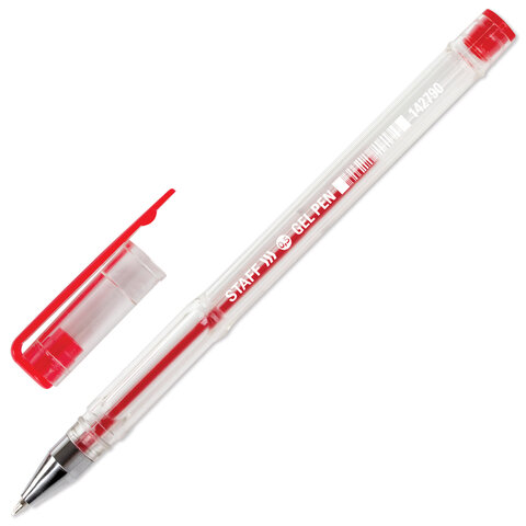 Ручка гелевая STAFF "Basic" GP-789, КРАСНАЯ, корпус прозрачный, хромированные детали, узел 0,5 мм, 142790 оптом