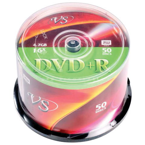 Диски DVD+R VS 4,7 Gb 16x, КОМПЛЕКТ 50 шт., Cake Box, VSDVDPRCB5001 оптом