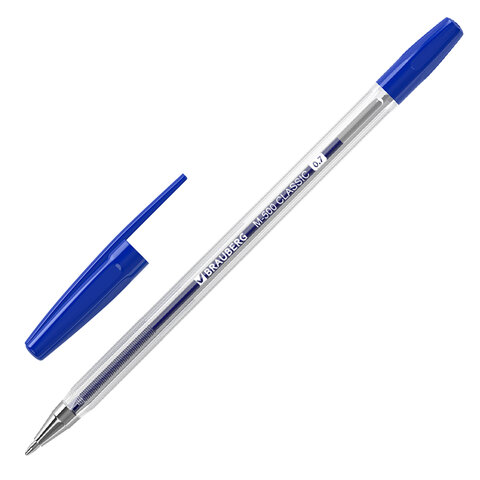 Ручка шариковая BRAUBERG "M-500 CLASSIC", СИНЯЯ, корпус прозрачный, узел 0,7 мм, линия письма 0,35 мм, 143444 оптом