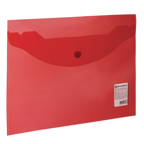 Папка-конверт с кнопкой МАЛОГО ФОРМАТА (240х190 мм), А5, прозрачная, красная, 0,18 мм, BRAUBERG, 224026 оптом