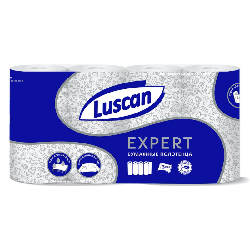 Полотенца бумажные Luscan Expert 3сл с тиснением и перф 4шт/уп оптом