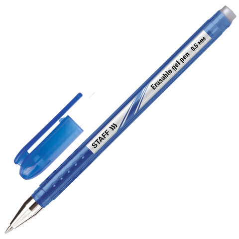 Ручка стираемая гелевая STAFF "College EGP-102", СИНЯЯ, корпус синий, хромированные детали, узел 0,5 мм, линия письма 0,38 мм, 142499 оптом