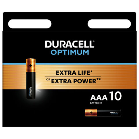 Батарейки КОМПЛЕКТ 10 шт., DURACELL Optimum, AAA (LR03, 24А), х30 мощность, алкалиновые, мизинчиковые, 5014729 оптом