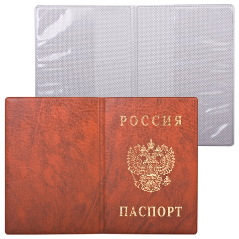 Обложка для паспорта с гербом, ПВХ, печать золотом, светло коричневая, ДПС, 2203.В-104 оптом