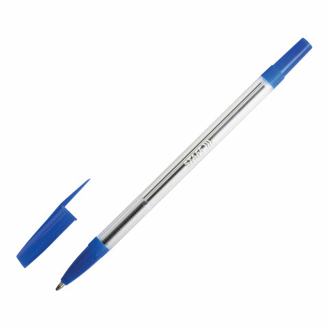 Ручка шариковая STAFF "BP-03", СИНЯЯ, корпус прозрачный, узел 1 мм, линия письма 0,5 мм, 143742 оптом