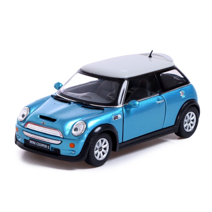 Машина металлическая Mini Cooper S, 1:28, открываются двери, инерция, цвет голубой оптом