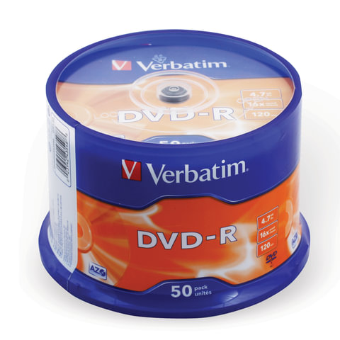 Диски DVD-R(минус) VERBATIM 4,7 Gb 16x, КОМПЛЕКТ 50 шт., Cake Box, 43548 оптом