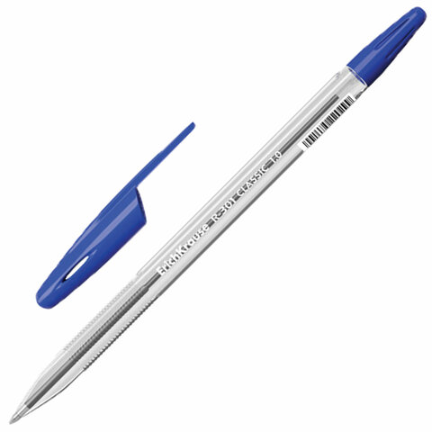 Ручка шариковая ERICH KRAUSE "R-301 Classic", СИНЯЯ, корпус прозрачный, узел 1 мм, линия письма 0,5 мм, 43184 оптом