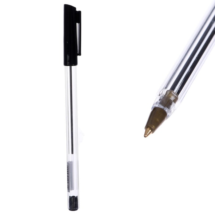 Ручка шариковая 0,7 мм, стержень чёрный, корпус прозрачный с чёрным колпачком оптом