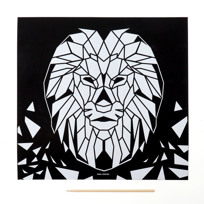 Гравюра «Лев» 19х19 см, с металлическим эффектом «золото» оптом