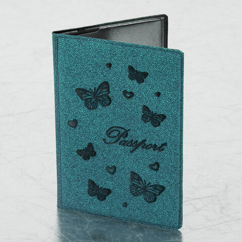 Обложка для паспорта STAFF, бархатный полиуретан, "Бабочки", мятно-бирюзовая, 237617 оптом