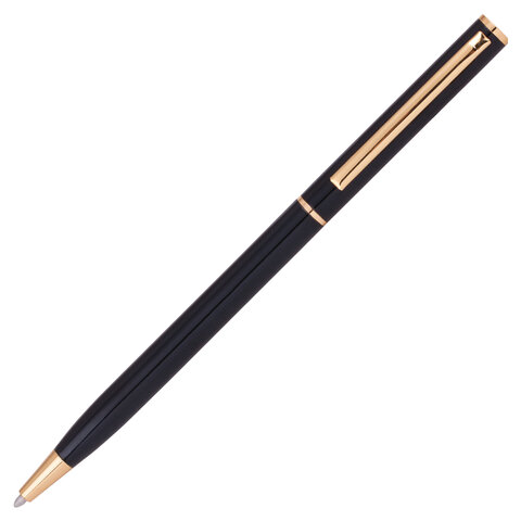 Ручка подарочная шариковая BRAUBERG "Slim Black", корпус черный, узел 1 мм, линия письма 0,7 мм, синяя, 141402 оптом