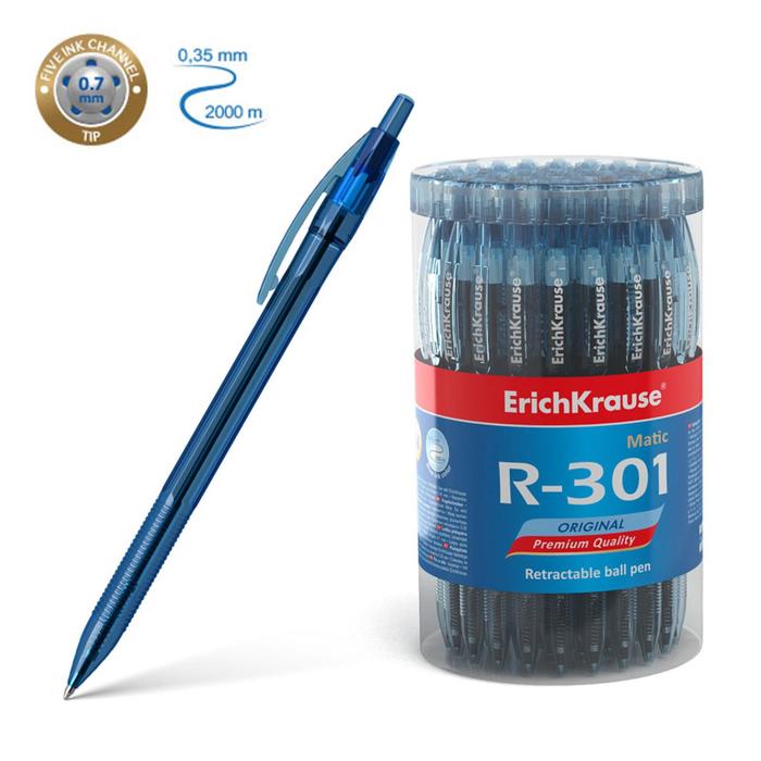 Ручка шариковая автоматическая ErichKrause R-301 Original Matic, узел 0.7 мм, чернила синие оптом