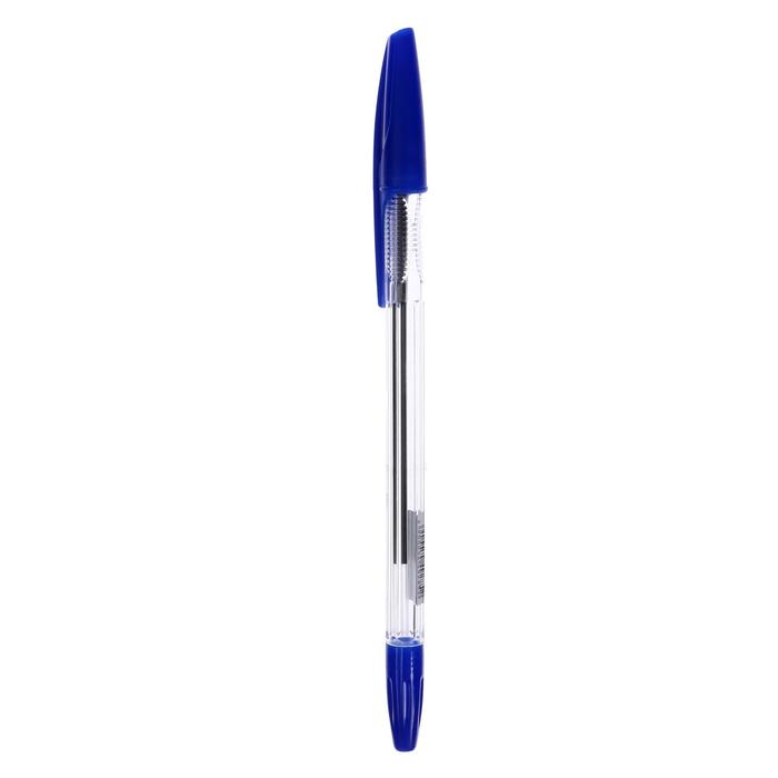 Ручка шариковая 0,7 мм, стержень синий, корпус прозрачный с синим колпачком оптом