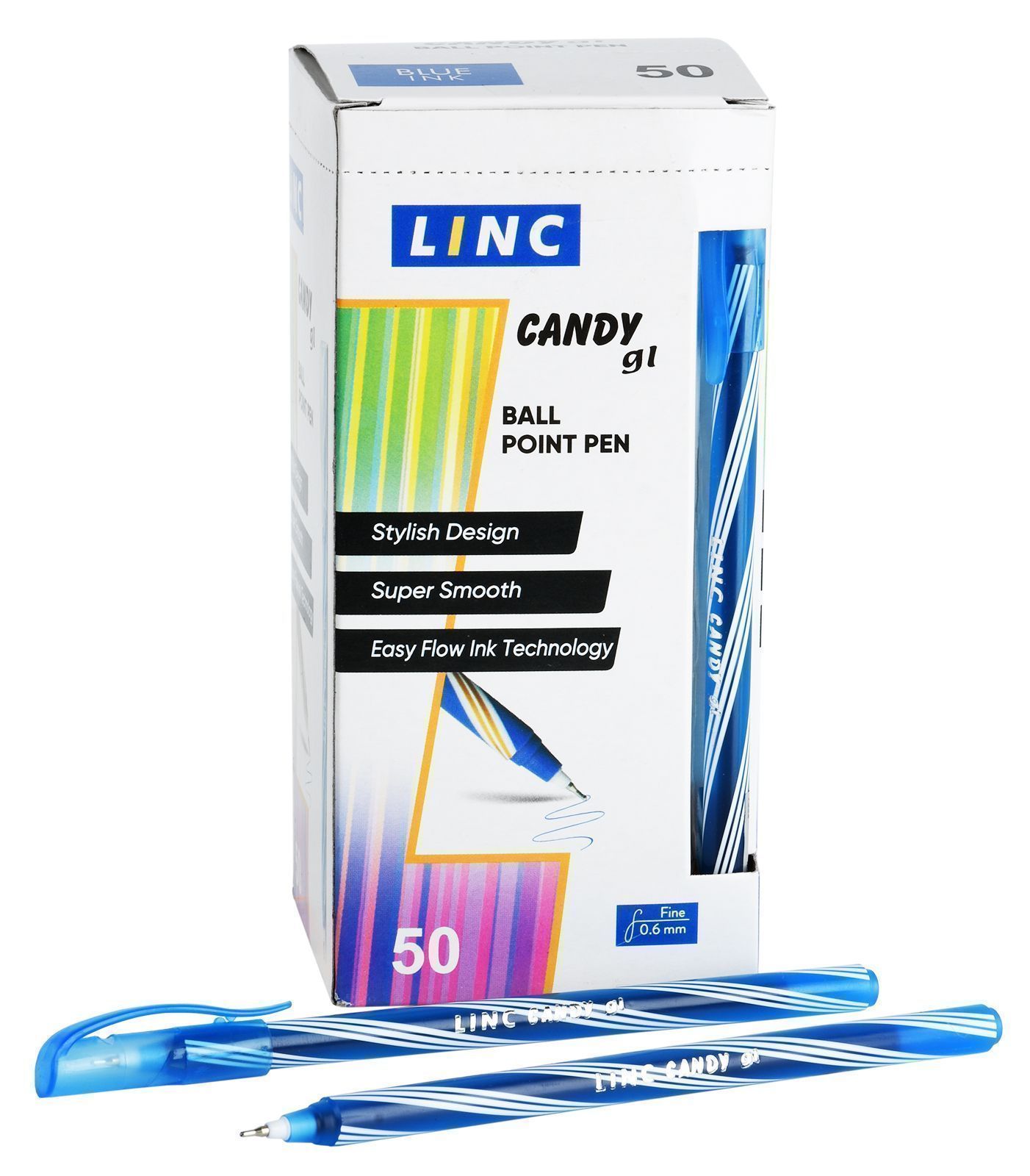 Ручка шариковая одноразовая LINC Candy 0,6 мм синяя, цвет корпуса ассорти оптом